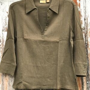 Caslon Green Boxy Polo Blouse 3/4 Sleeve